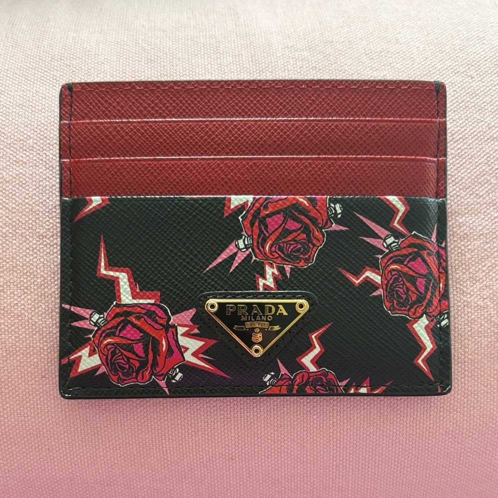 NEW Authentic Prada Frankenstein Rose LIMITED edition card case, Saffiano